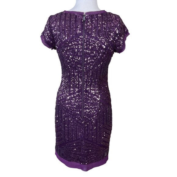 Vince Camuto Cap Sleeve Burgundy Purple Chevron Sequined Shift Dress Sz 10 NWT - Picture 7 of 11